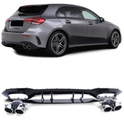 DIFFUSEUR A45S + EMBOUTS CHROME LOOK A45 AMG FULL BLACK MERCEDES CLASSE A W177 HATCHBACK (18-24) - AUTODC