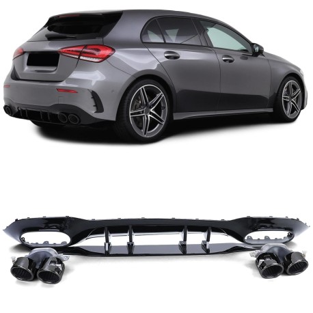 DIFFUSEUR A45S + EMBOUTS NOIR LOOK A45 AMG FULL BLACK MERCEDES CLASSE A W177  HATCHBACK (18-21)