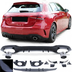 DIFFUSEUR A35S + EMBOUTS CHROME LOOK A35 AMG FULL BLACK MERCEDES CLASSE A W177 HATCHBACK (18-24) - AUTODC