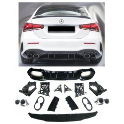 DIFFUSEUR A45S + EMBOUTS CHROME LOOK A45 AMG FULL BLACK MERCEDES CLASSE A W177 V177 BERLINE (18-24) - AUTODC