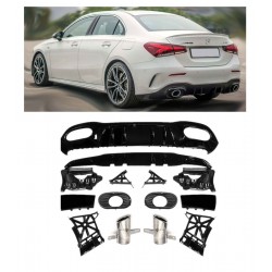 DIFFUSEUR A35S + EMBOUTS CHROME LOOK A35 AMG FULL BLACK MERCEDES CLASSE A W177 V177 BERLINE (18-24) - AUTODC