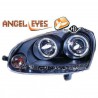 SET DE DEUX PHARES AVANT DESIGN AVEC ANGEL EYES & LED - NOIR - H1/H1 - VW GOLF 5 (03-08) - JETTA (05-10) - AUTODC